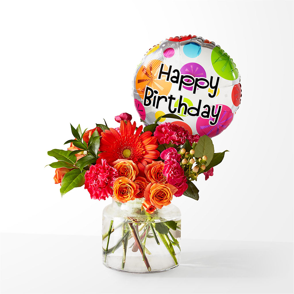 Fiesta Bouquet with Birthday Balloon – MARILYN'S FLOWERS & GIFTS, Camden TN