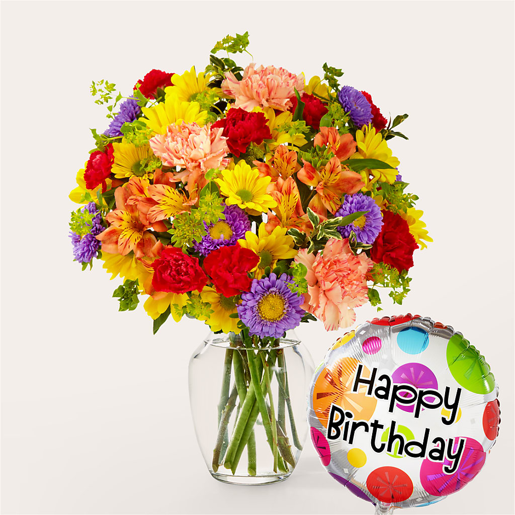 Kaleidoscope Bouquet with Birthday Balloon – MARILYN'S FLOWERS & GIFTS, Camden TN
