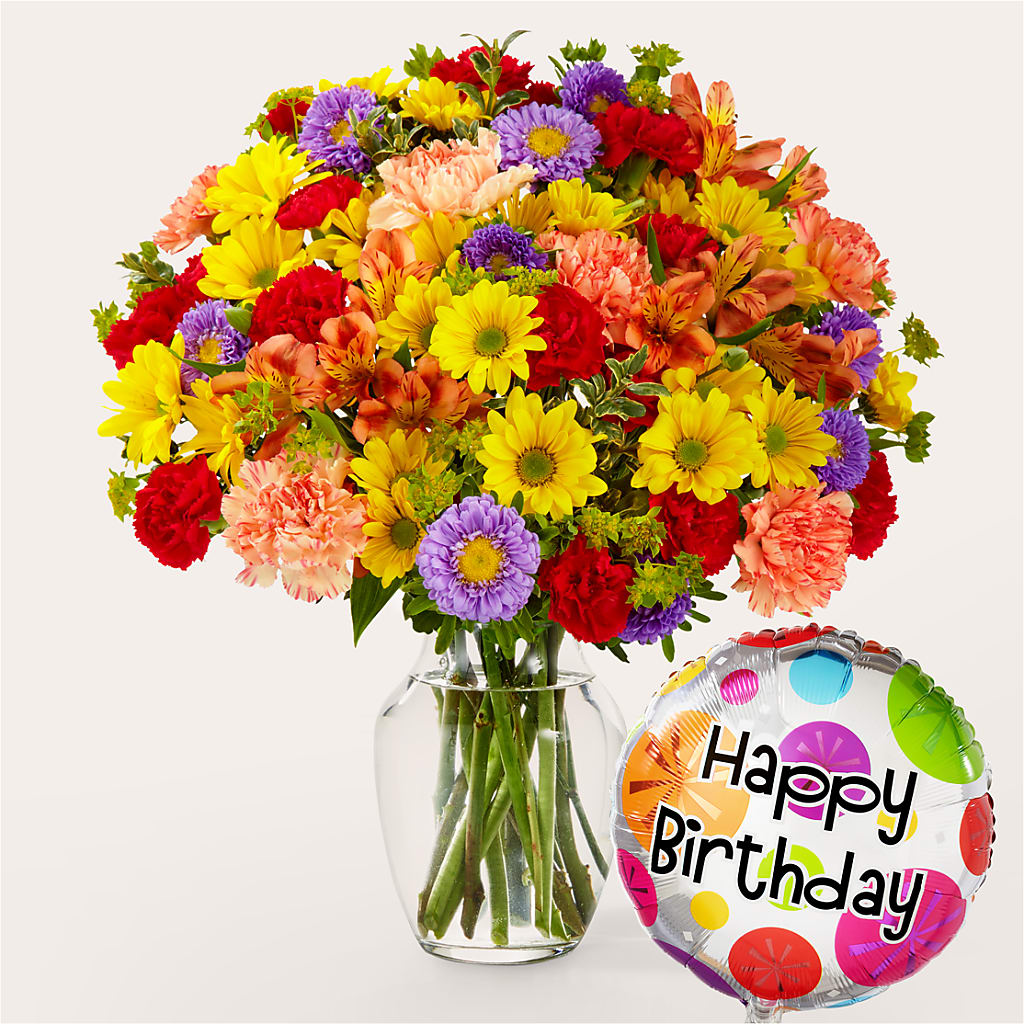 Kaleidoscope Bouquet with Birthday Balloon – MARILYN'S FLOWERS & GIFTS, Camden TN