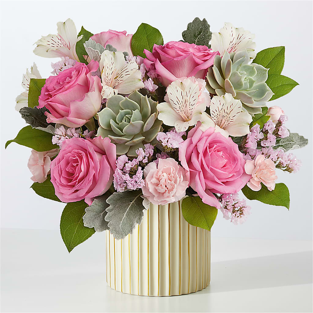 Dusty Rose Bouquet with Ivory Vase – MARILYN'S FLOWERS & GIFTS, Camden TN
