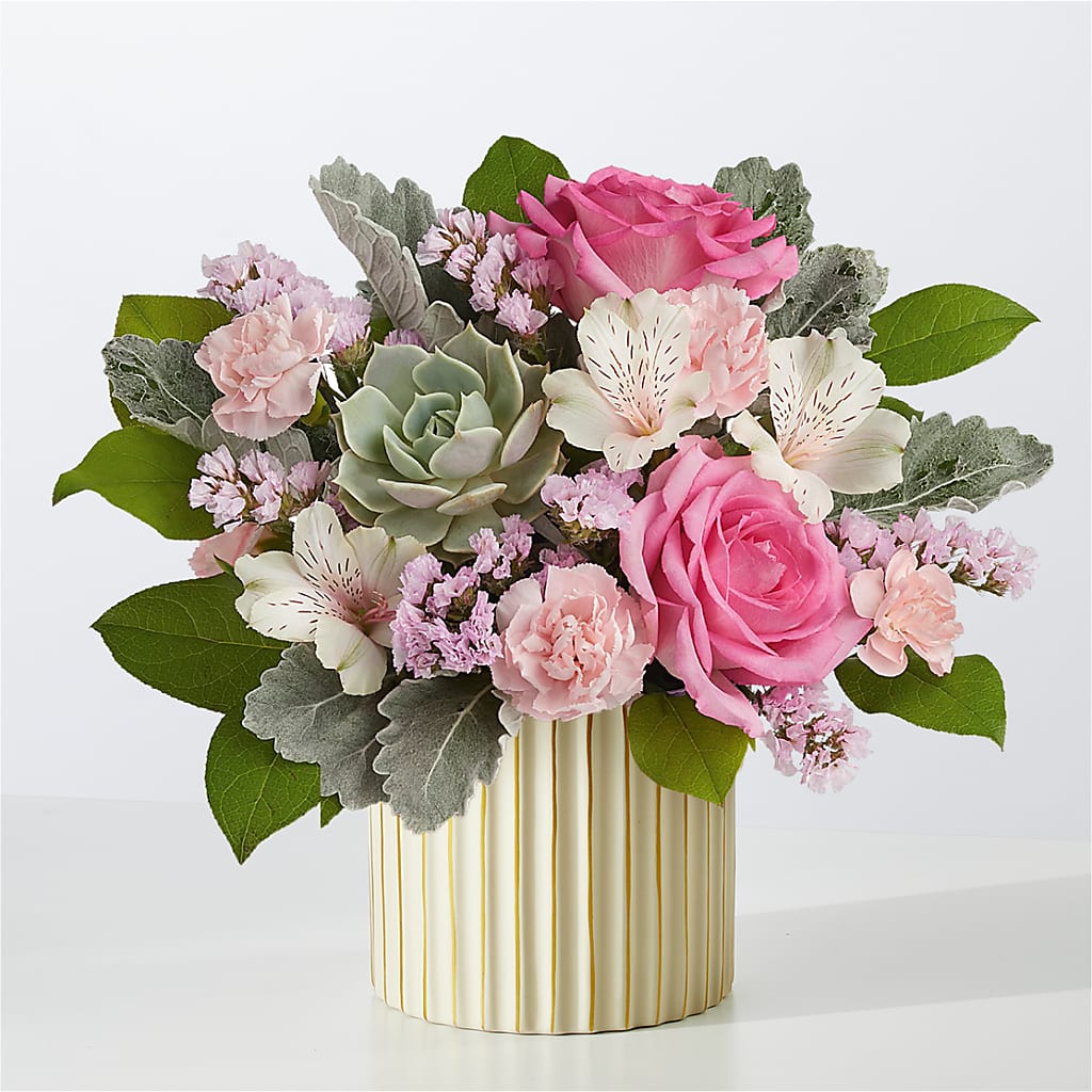 Dusty Rose Bouquet with Ivory Vase – MARILYN'S FLOWERS & GIFTS, Camden TN
